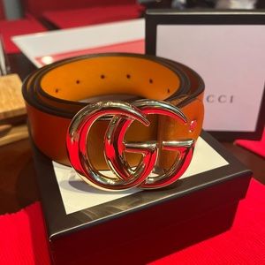 🔥 Gucci Tan Leather Belt with GG gold buckle🔥Size 34-36
